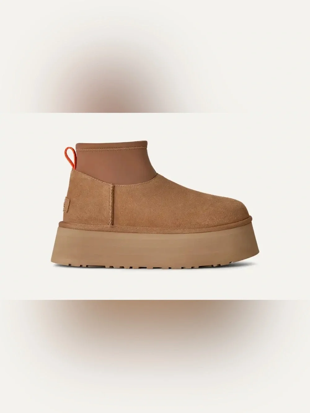 UGG Women's Tan Suede Platform Ankle Boots with Orange Pull Tab - Picture 4 of 8